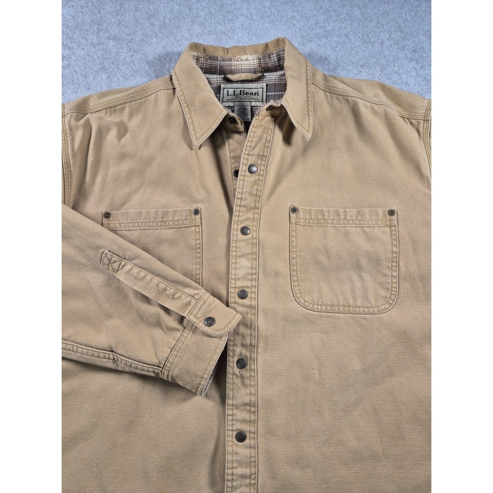 Vintage LL Bean Flannel Lined Shirt Canvas Mens XL Tan Shacket Barn Chore